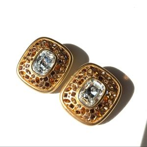 Swarovski Gold Clip on Square Earring Vintage